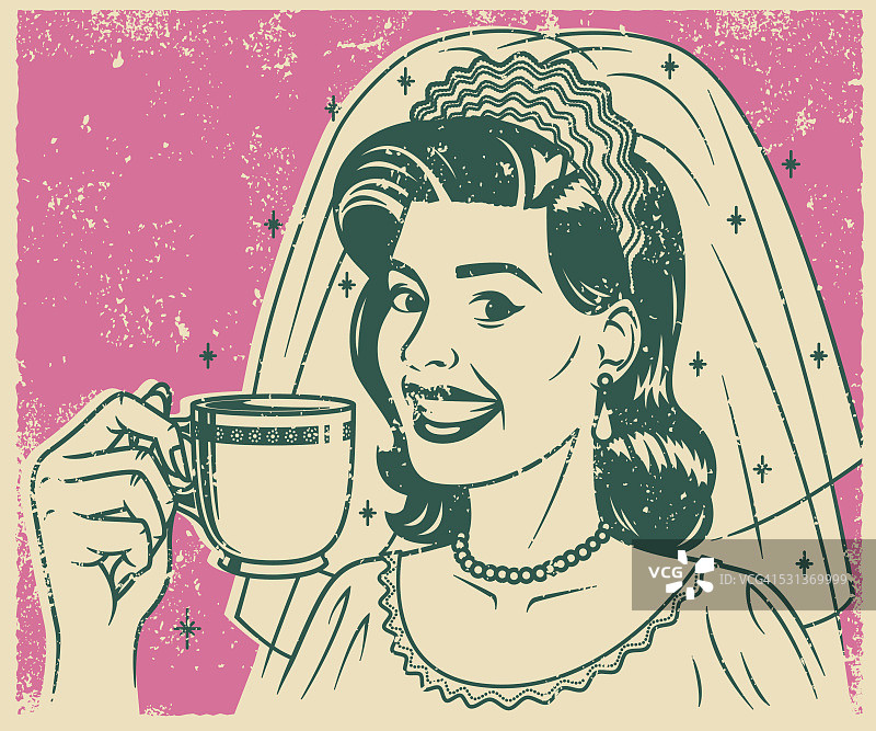 复古丝网印刷与咖啡新娘图片素材