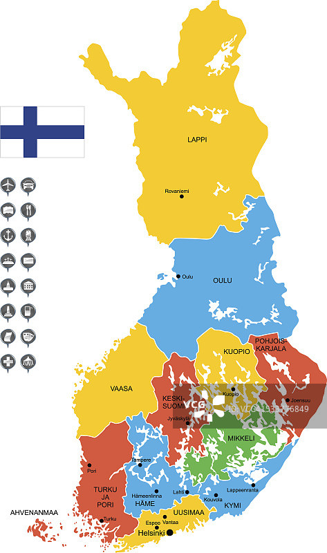 芬兰详细矢量地图图片素材