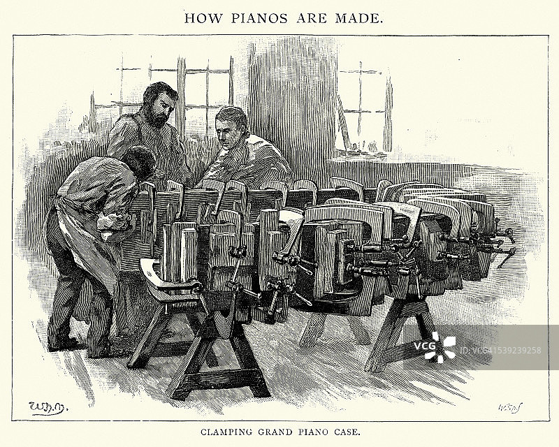 夹紧三角钢琴盒，1892年图片素材