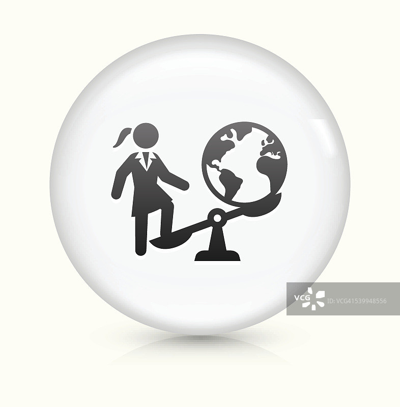 女商人Vs.世界图标上白色的圆形矢量按钮图片素材