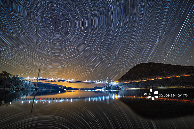 星迹，天体摄影，熊山桥，纽约州北部，纽约州，哈德逊河图片素材