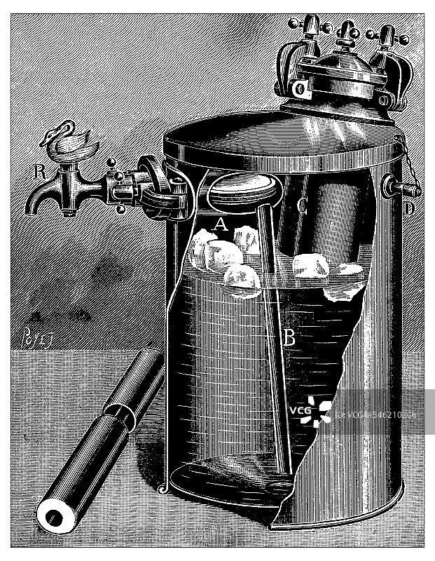 便携式热水瓶的古董插图图片素材