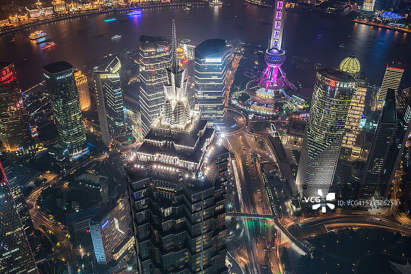 上海市区夜景鸟瞰图图片素材