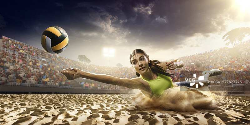 排球:运动中的女运动员图片素材