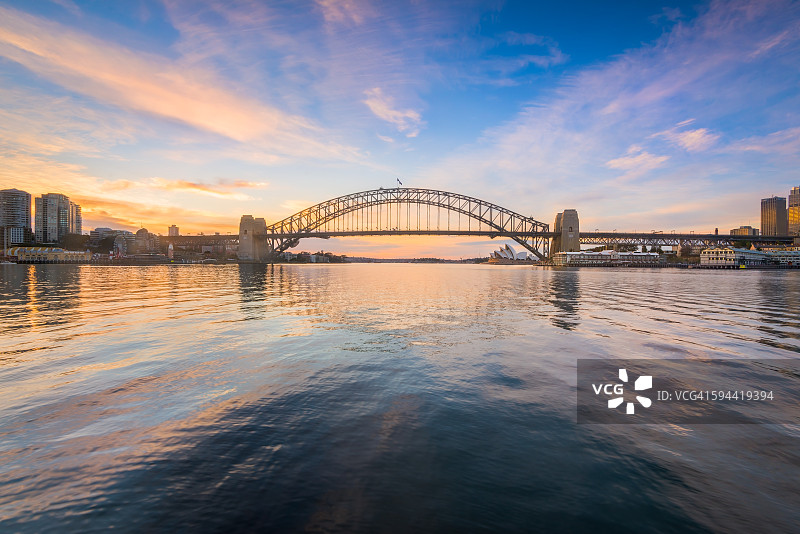 从Macmahon Point眺望悉尼海港大桥和歌剧院。图片素材