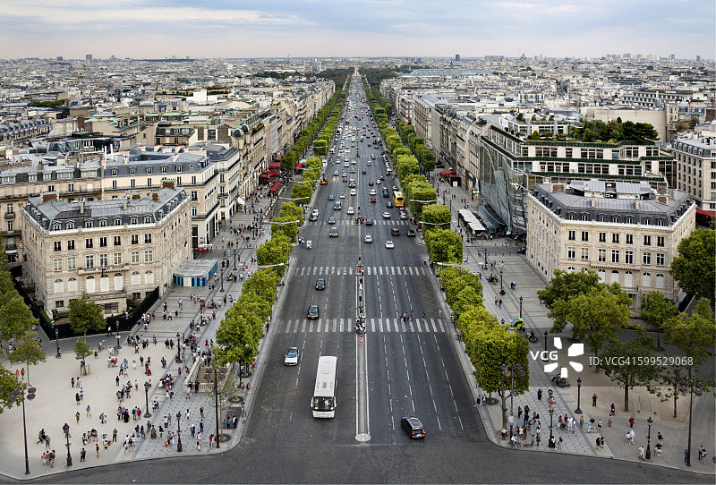 Champs-Élysées鸟瞰图，巴黎(法国)图片素材