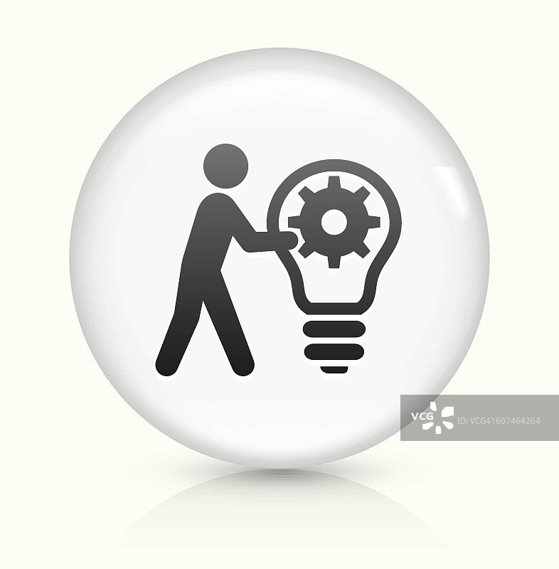 Stick Figure Idea Gear图标上的白色圆形矢量按钮图片素材