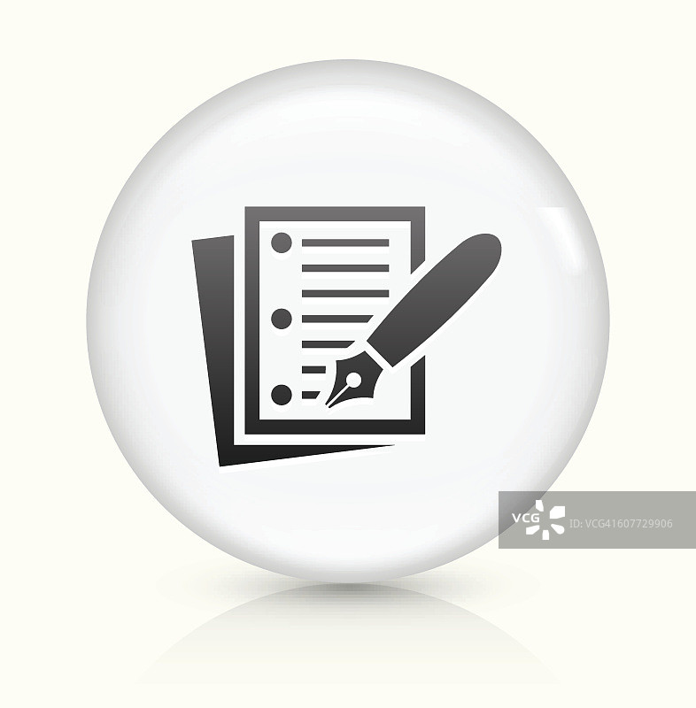 纸和墨水笔图标上的白色圆形矢量按钮图片素材