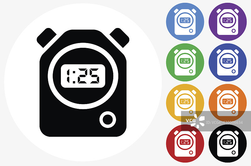 计时器图标上的平面颜色圆形按钮图片素材