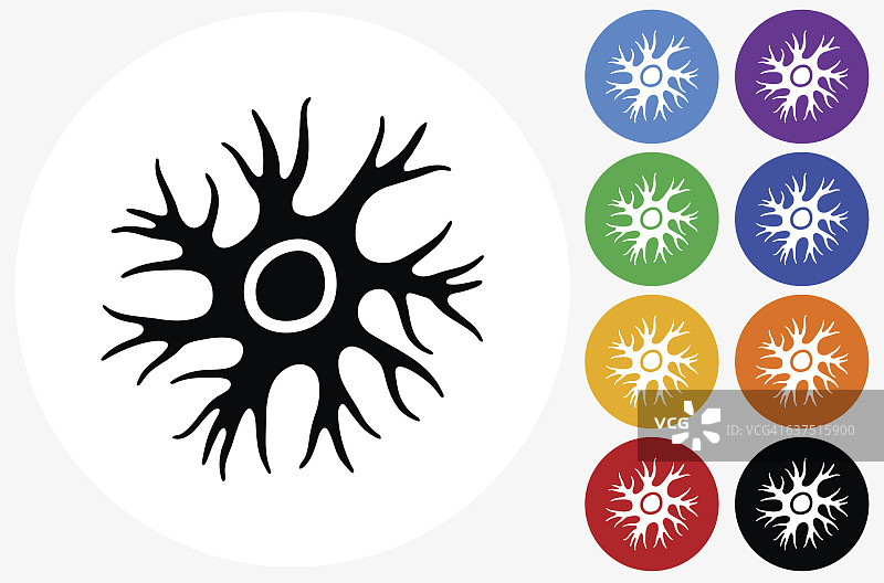 神经细胞图标在平面颜色的圆圈按钮图片素材