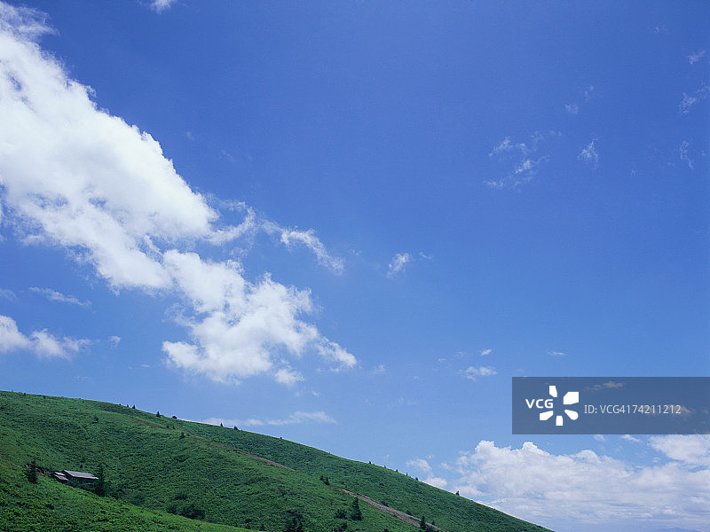 绿色的田野和蓝色的天空图片素材