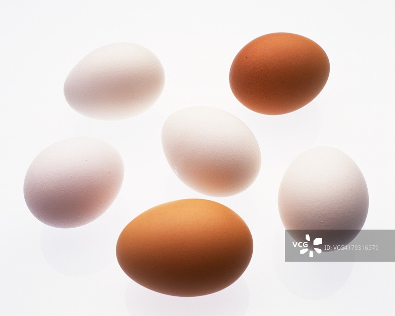 白色的鸡蛋和棕色的鸡蛋，高角度视图图片素材