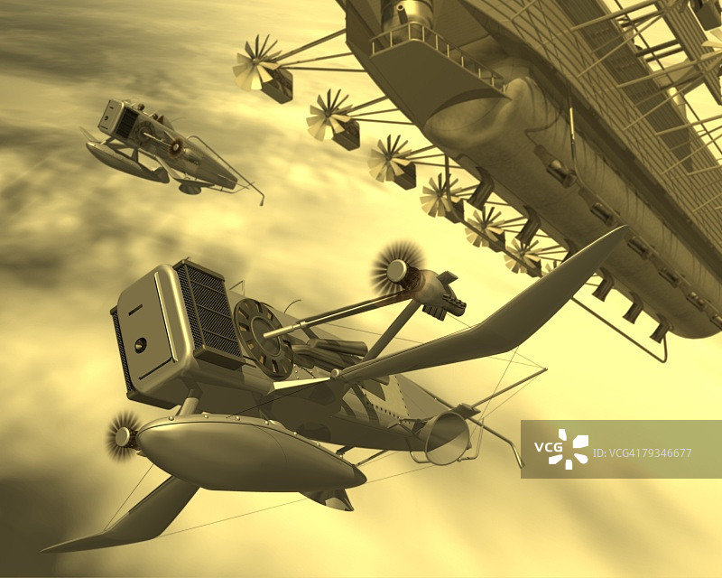 飞机，插图，CG, 3D，棕褐色，低角度视图图片素材