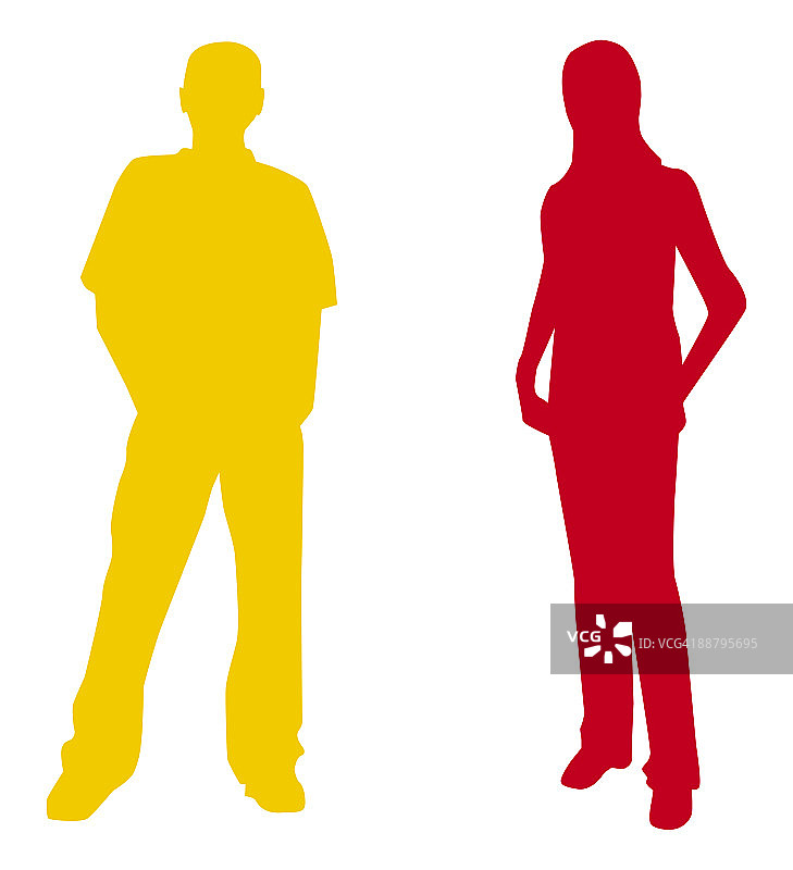 黄色剪影的男人和红色剪影的女人的数字插图图片素材