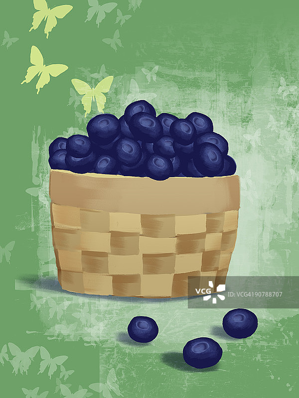一篮新鲜的蓝莓插图图片素材