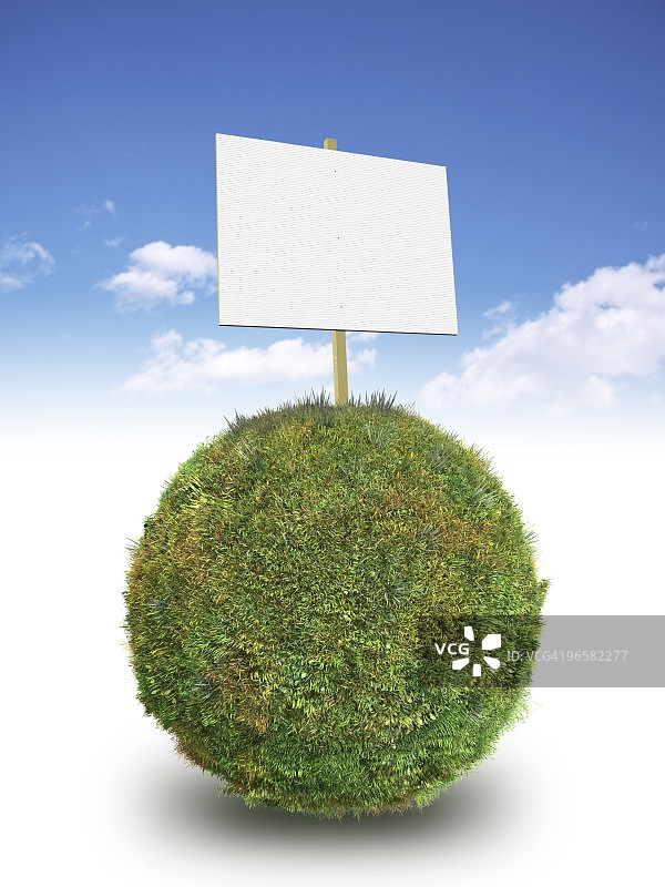 草地覆盖的球体上的空白标志图片素材