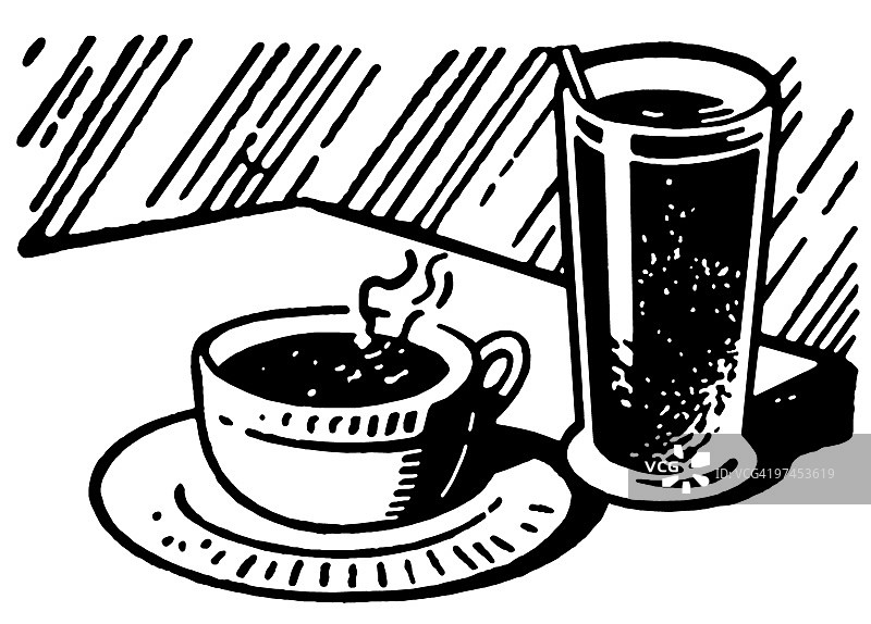 一个黑白版的咖啡和饮料的打印图片素材