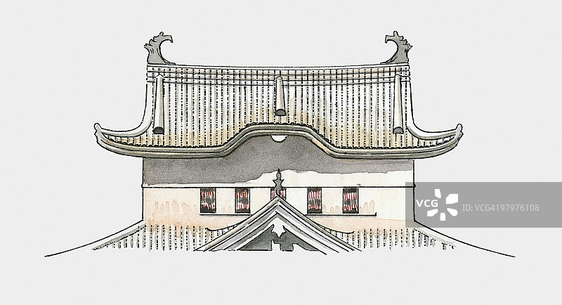 传统日本屋顶的插画图片素材