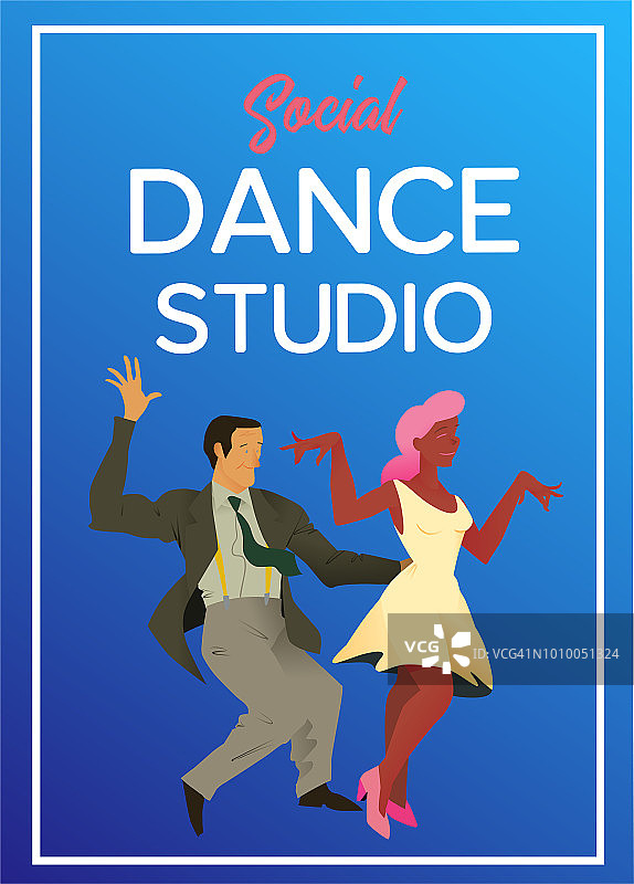 舞蹈工作室海报。社交舞蹈工作室广告传单或广告元素。平面向量插图。舞会海报模板，活动传单邀请。图片素材