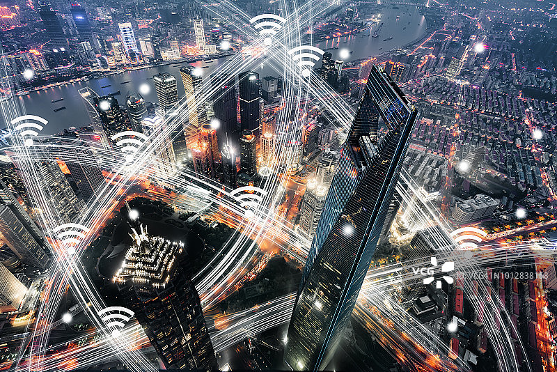 上海城市网络技术鸟瞰图图片素材
