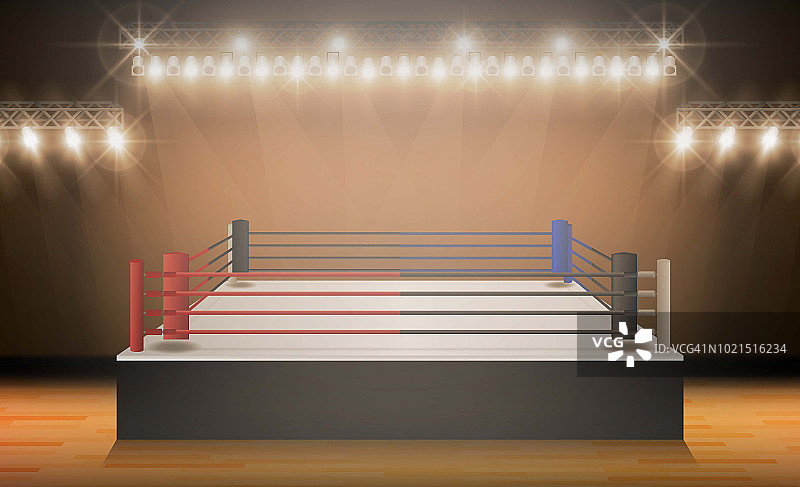 拳击擂台vs体育擂台和格斗比赛。战斗和比赛设计。向量照明图片素材
