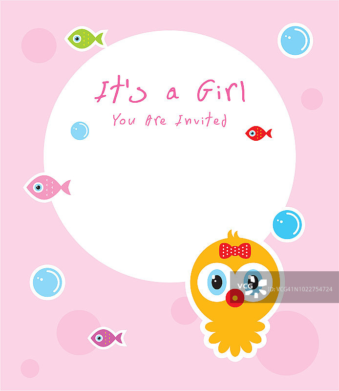 可爱的章鱼是一个女孩宝宝的到来卡向量图片素材