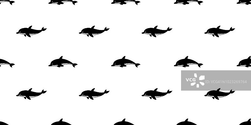 海豚无缝图案矢量鱼插图鲸鱼鱼翅围巾孤立瓷砖背景重复壁纸黑色图片素材