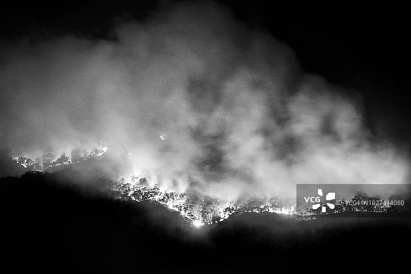 森林火灾，澳大利亚蓝山山谷的丛林火灾图片素材