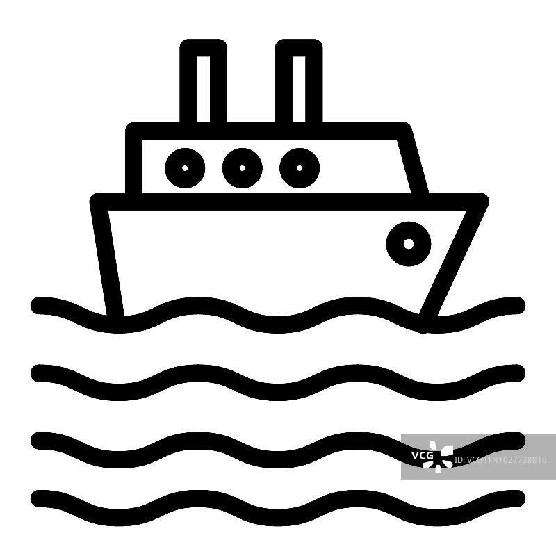 班轮线图标。巡航船矢量插图孤立在白色。Ocean ship outline style design，专为web和app设计。Eps 10。图片素材