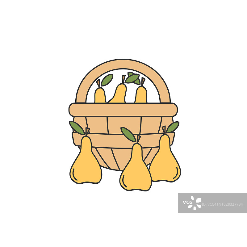 黄梨在一个篮子孤立在白色背景矢量插图图片素材