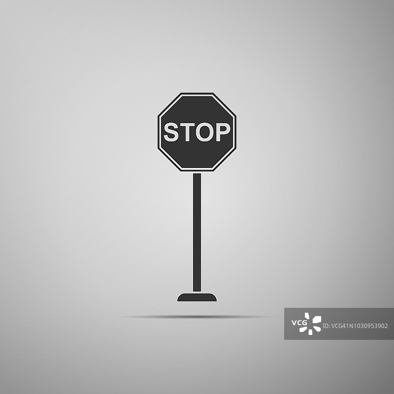 停止标志图标孤立在灰色背景。交通管制警告停车标志。平面设计。矢量图图片素材