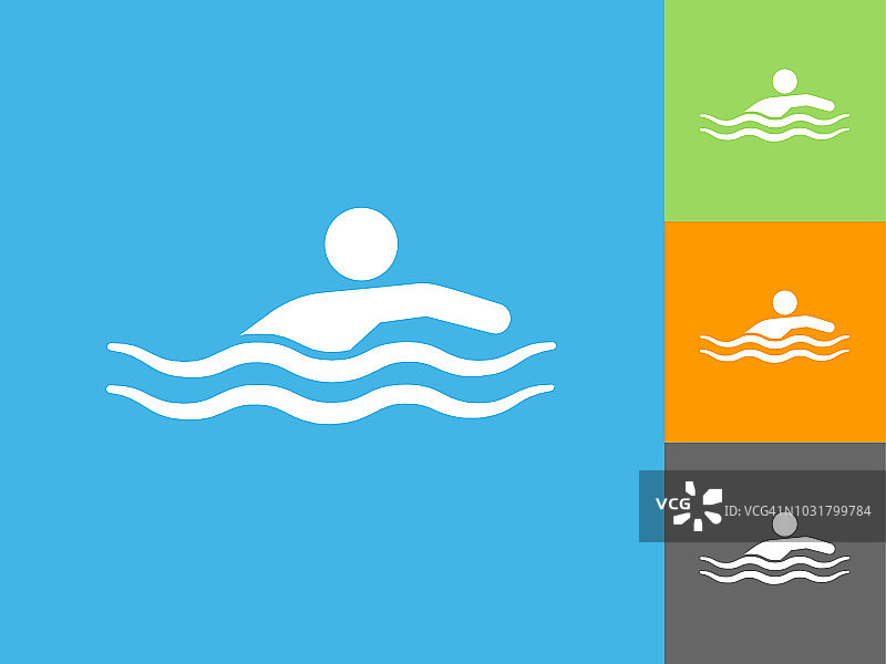 游泳平面图标上的蓝色背景图片素材
