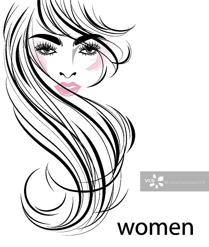 女性长发造型的标志，标志着女性的白色背景图片素材