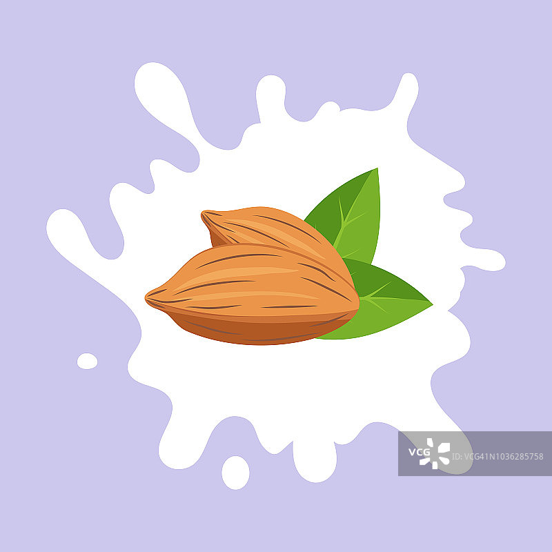 杏仁牛奶。杏仁和牛奶。平面设计风格。矢量插图。图片素材