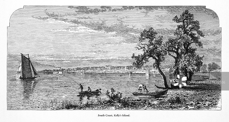 美国俄亥俄州凯利岛南海岸，美国维多利亚版画，1872年图片素材