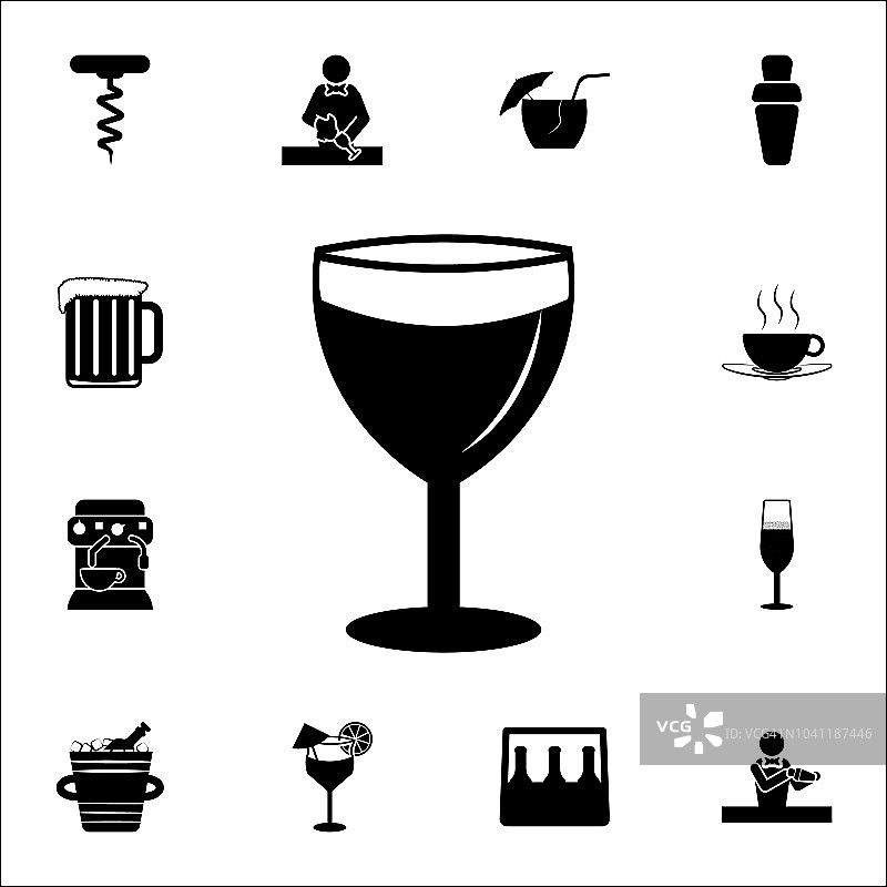 一杯葡萄酒的图标。酒吧图标通用设置为网络和移动图片素材