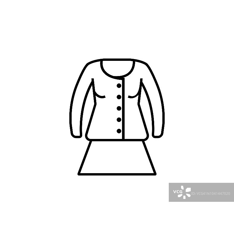 衣服夹克女人图标。移动概念和web应用的服装图标元素。薄线衣服夹克女人图标可以用于网络和手机图片素材