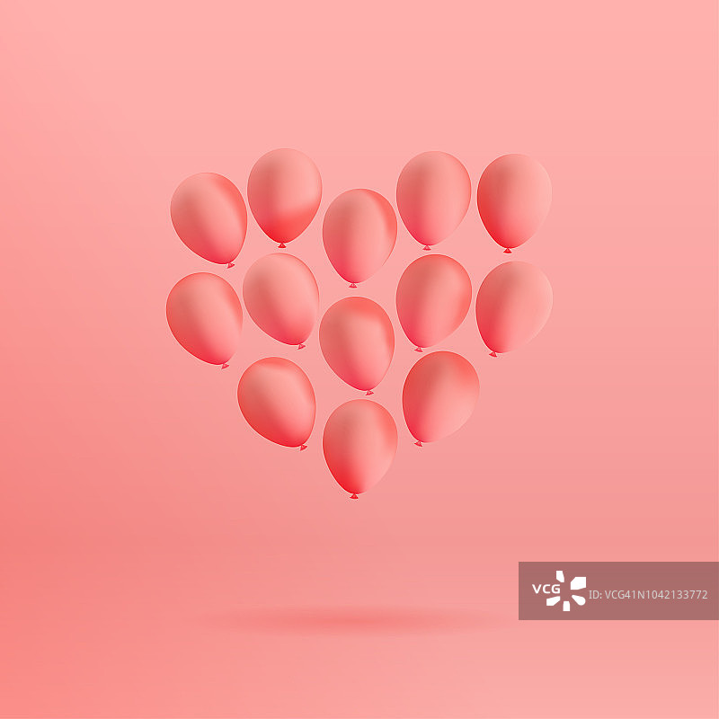 粉红色的背景上漂浮着逼真的氦气球。矢量3D气球情人节，婚礼或促销横幅或海报。粉彩插图。图片素材