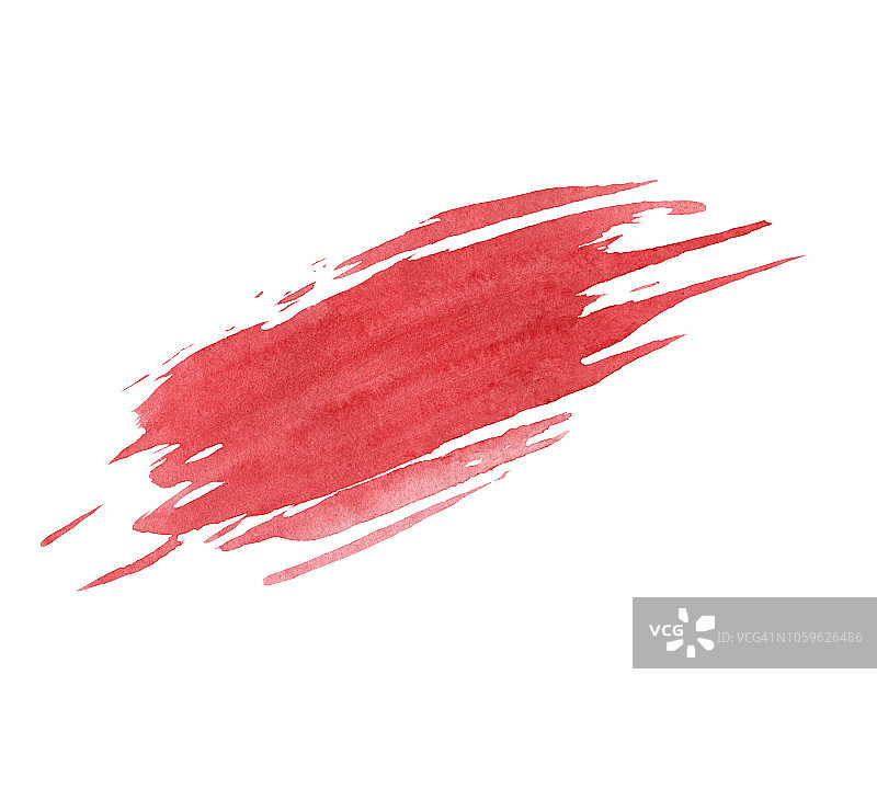 手绘红色水彩污点纹理孤立的白色背景。枯燥乏味的设计。图片素材