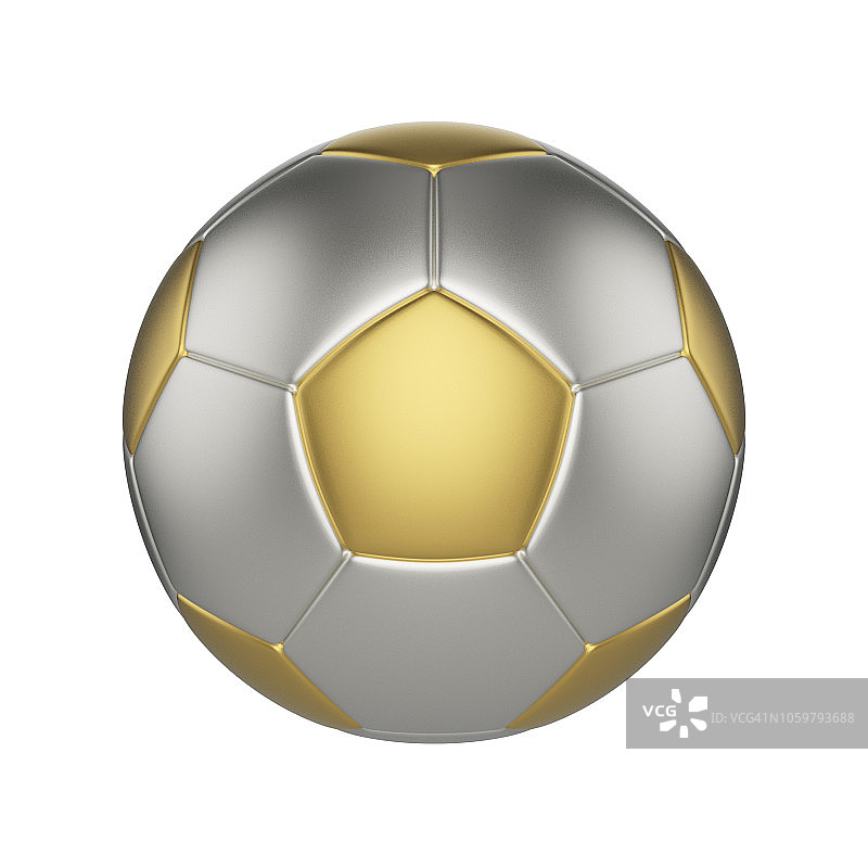 足球孤立在白色背景。金银制足球。图片素材