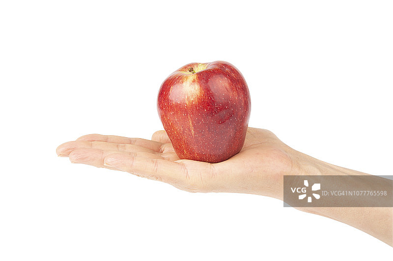 红色的苹果，叶子孤立在白色背景上图片素材