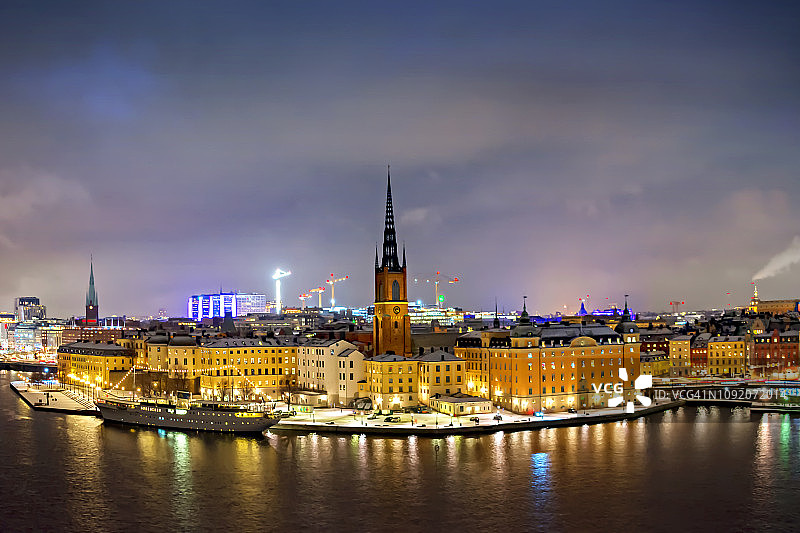 晚上的斯德哥尔摩。图片素材