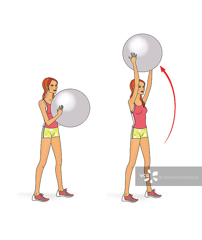 女孩用健身球做运动图片素材