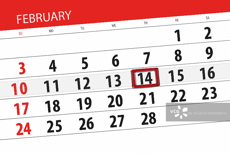 2019年2月的日历计划，截止日期，14日，周四图片素材