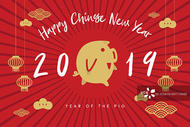 2019新年快乐!中国新年。猪年到了。图片素材