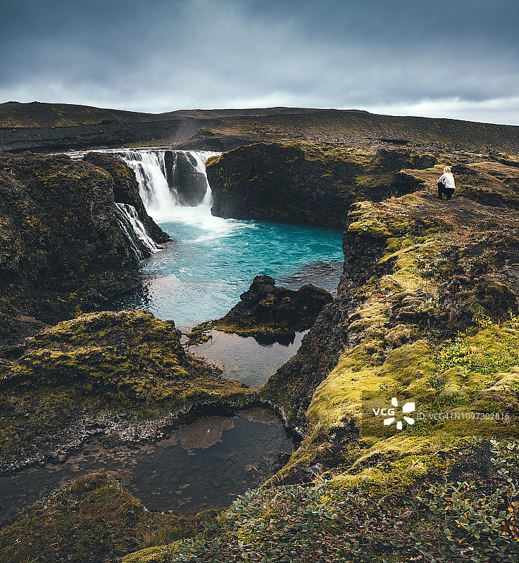 在冰岛欣赏瀑布的女人图片素材