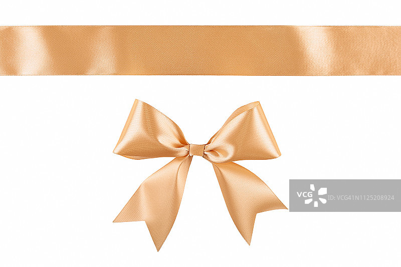 金色米色丝带蝴蝶结孤立在白色背景上图片素材