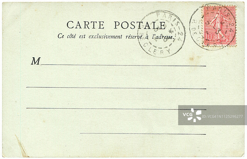 古董明信片寄自巴黎，法国在20世纪早期，一个非常好的背景，任何使用的历史明信片通信。图片素材