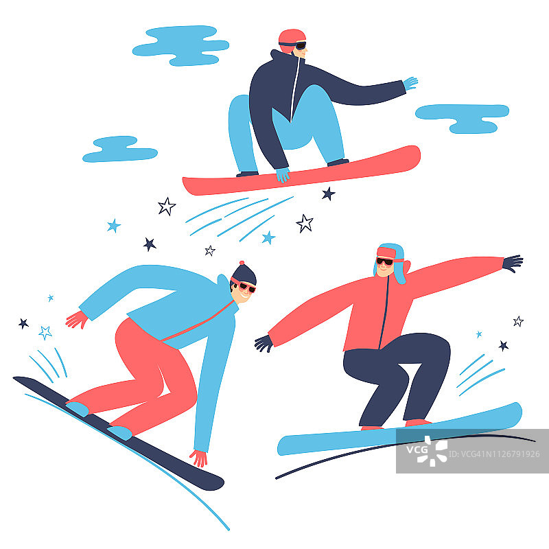 卡通酷滑雪板设置。图片素材