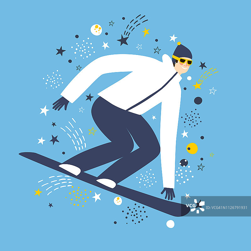 卡通快速滑雪板上装饰的背景。图片素材
